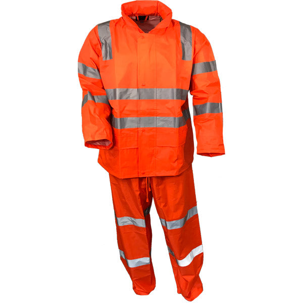 Rain set in bag - Biomotion Tape X Pattern. 100% Polyester 190 taffeta with PVC coating Jacket and Trouser with TRuRT reflective tape. Day/Night Use Only